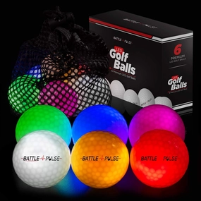 300-hr Glow Golf Balls with Mesh Bag - Water Resistant, LED Light, 6 pc Set