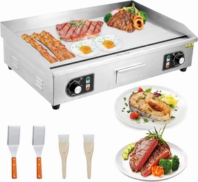 30" Commercial Electric Griddle, 3000W Electric Countertop Griddle, Non-Stick Restaurant 110V Teppanyaki Flat Top Grill Stainless Steel Adjustable Temperature Control 122°F-572°F (NO PLUG)