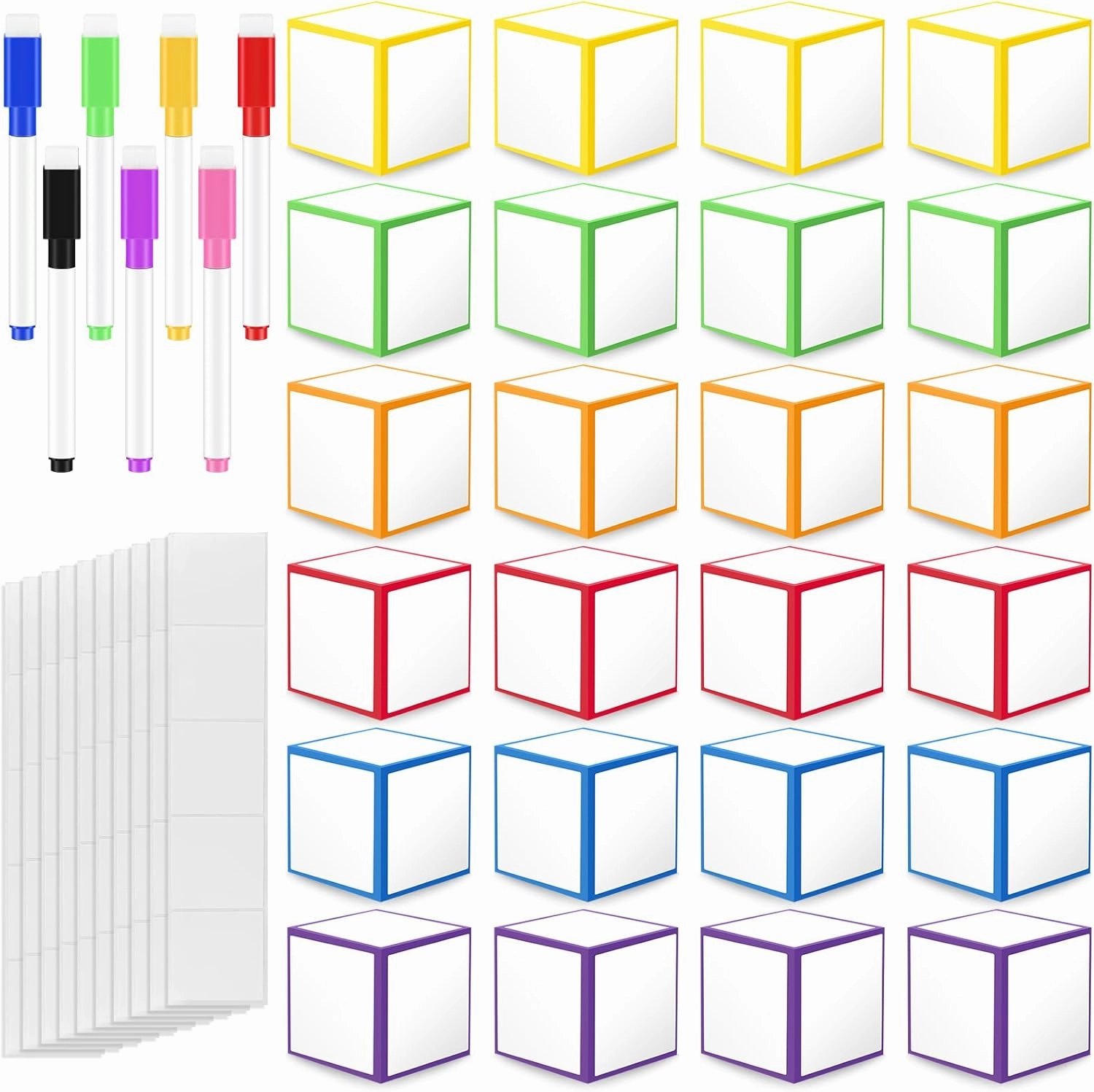 31 Pcs Dry Erase Blocks Set 24 Dry Erase Blank Foam Dice with 7 Colorful Marker Pens Dry Erase Cubes Wipe Write Block Teaching Aid Tool for Learning Playing Game Dinner Decider Classroom Supplies