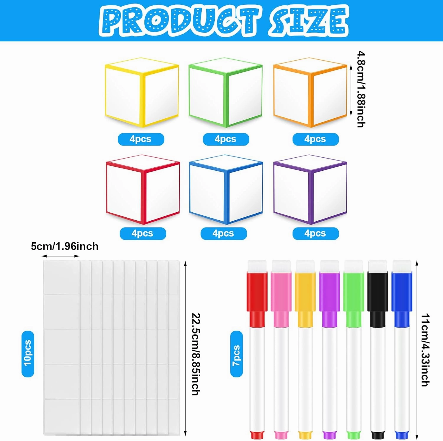 31 Pcs Dry Erase Blocks Set 24 Dry Erase Blank Foam Dice with 7 Colorful Marker Pens Dry Erase Cubes Wipe Write Block Teaching Aid Tool for Learning Playing Game Dinner Decider Classroom Supplies