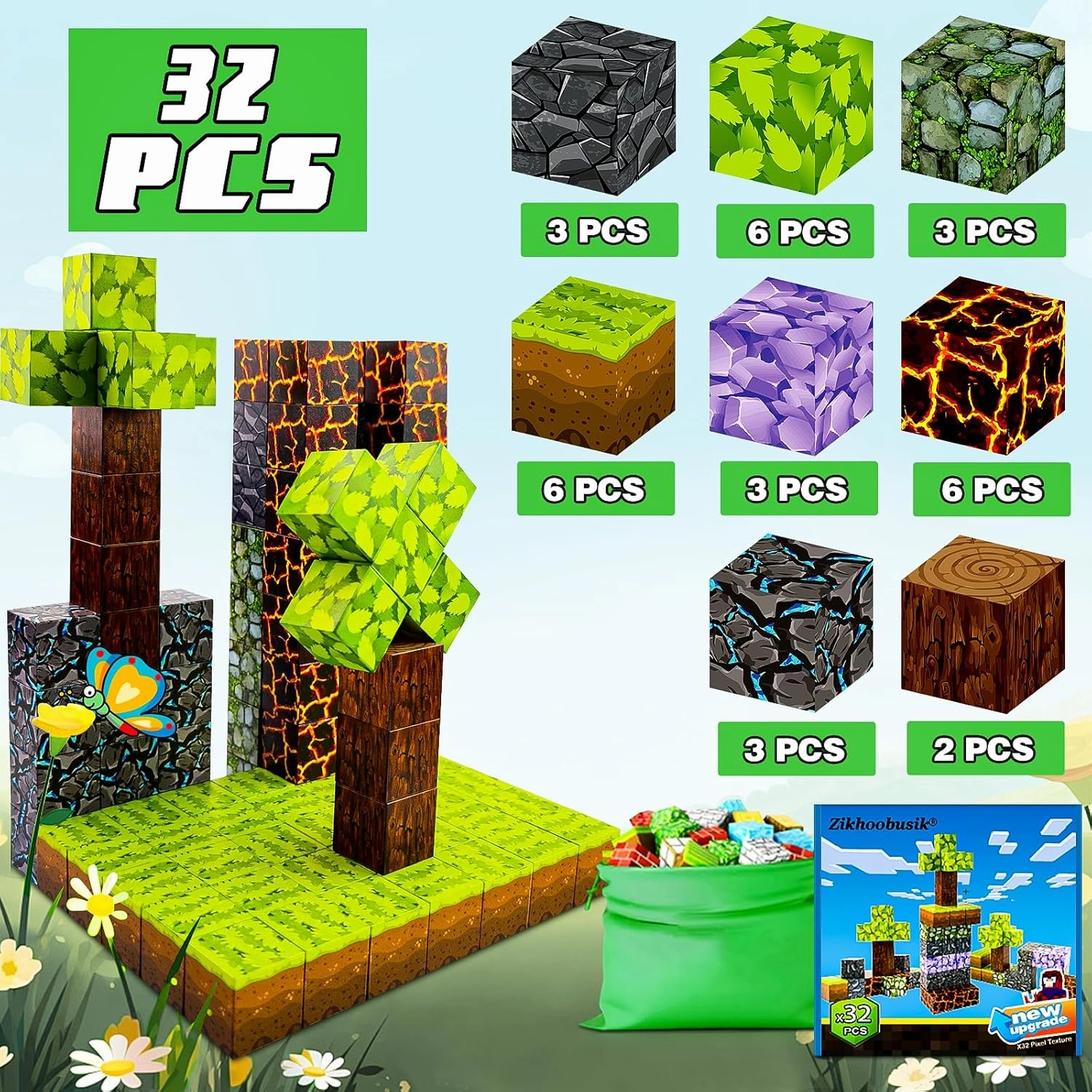 32pcs Magnet Building Blocks Montessori Stacking Toys for Toddlers ，Magnetic Tiles Building STEM Toys for Boys & Girl Kids Toddler Toys for 3  Years Old
