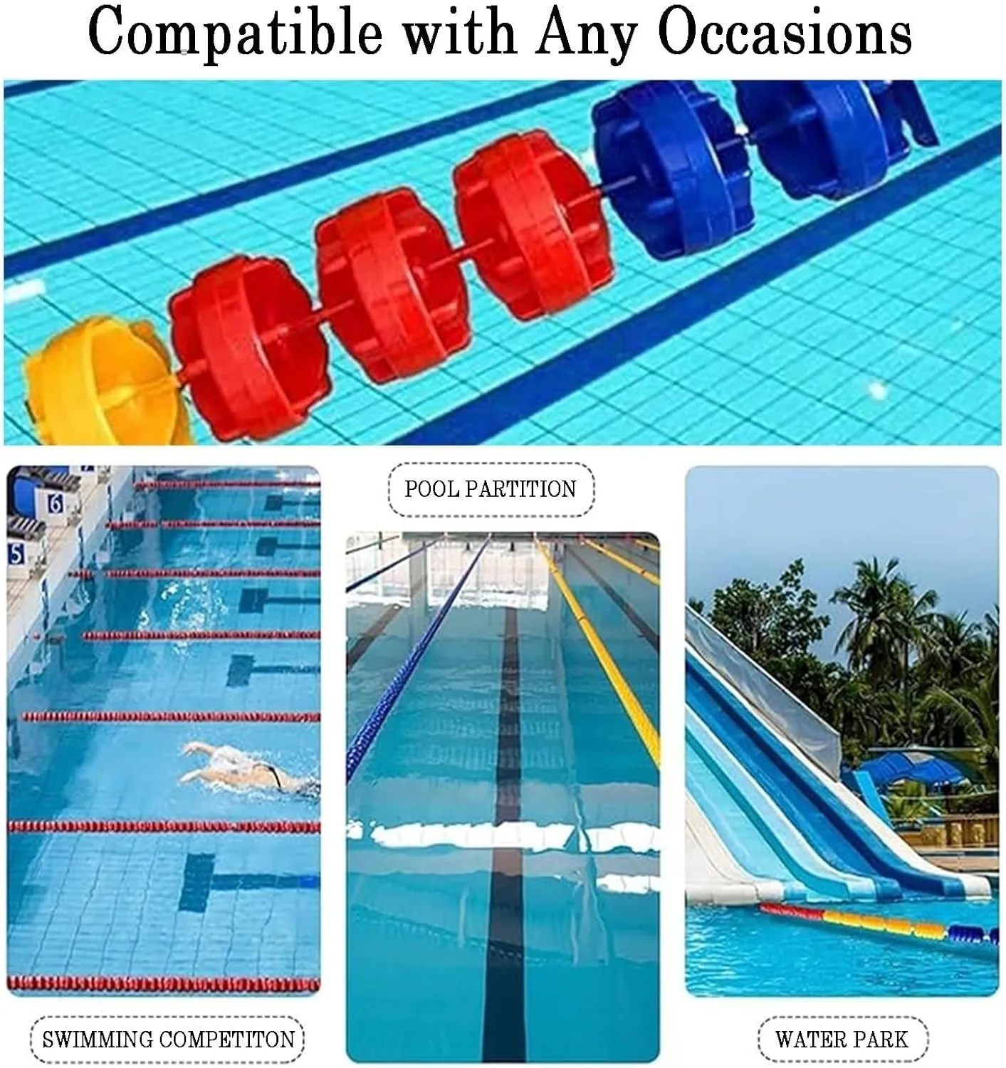 3.3ft - 60ft Pool Safety Floats Pool Divider Rope High Buoyancy Safety Floating Rope Line, UV-Proof & Eco-Friendly Lane Separation Cord, Clearly Distinguish Between Waters(Nylon,18m/60ft)