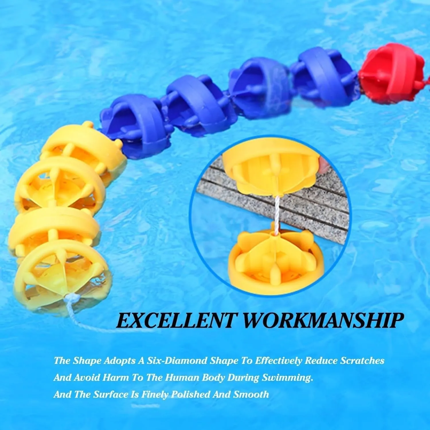 3.3ft - 60ft Pool Safety Floats Pool Divider Rope High Buoyancy Safety Floating Rope Line, UV-Proof & Eco-Friendly Lane Separation Cord, Clearly Distinguish Between Waters(Nylon,18m/60ft)