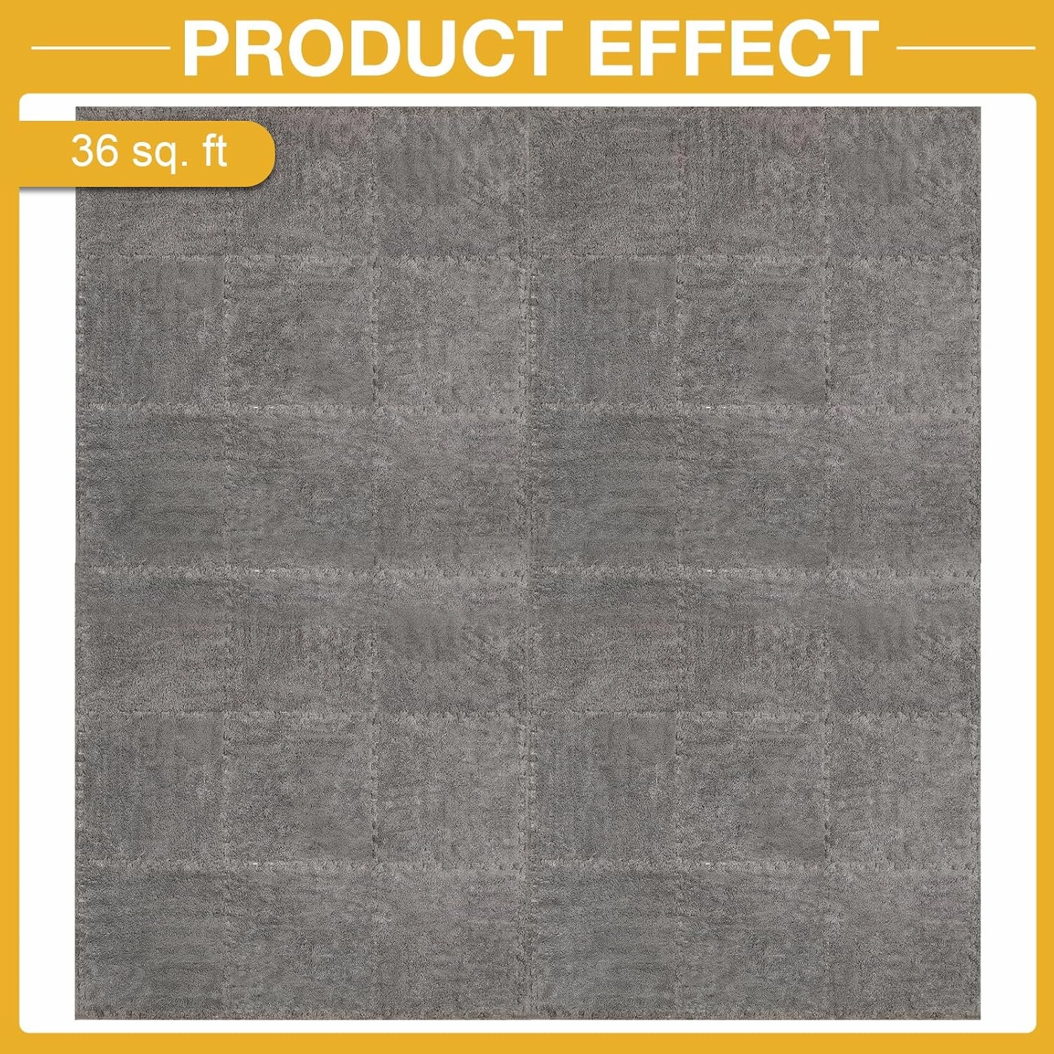 36 Pcs Interlocking Carpet Playmat Shaggy with 36 Edgings 8 Rug Tapes, Protective Soft Foam Carpet Mats for Floor Kids Room 11.8 x 11.8 Inch, Grey