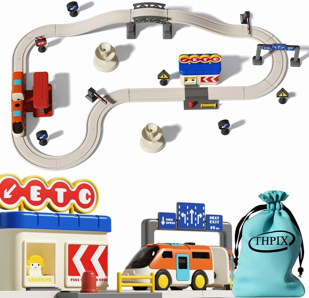 36 pcs Train Track Set for Toddlers, High-Speed Urban Rail Adventure Theme Kids Motorized Magnetic Train Toy, Birthday Gifts for 3 4 5 6 7 Year Old Boys Girls Children