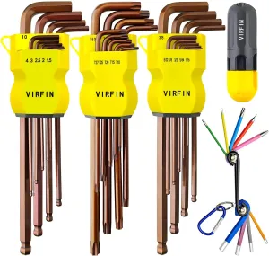 36pcs Hex Key Set, Extra Long Arm Allen Wrench Set with Ball End, Ultrahard S2 Steel Allen Key Set, SAE(1/16"-3/8") and Metric(1.5mm-10mm) Hex Key Set, Torx Star(T10-T50)