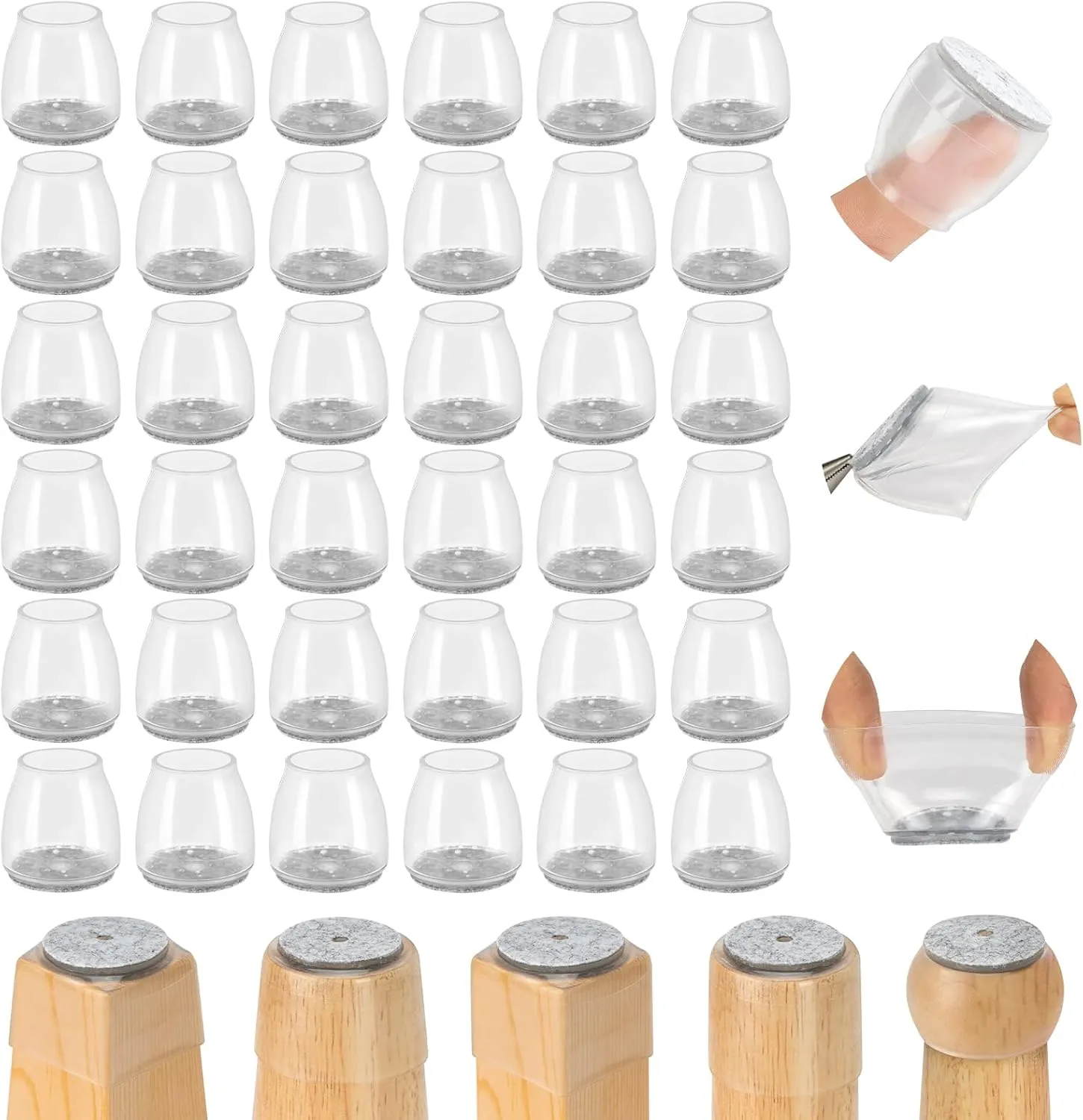 36Pcs Round Chair Leg Floor Protectors, Silicone Chair Feet Caps to Protect Tile Floors, Felt Pads Furniture Leg Caps Covers from Scratches and Noise(Clear, Small Fit: 0.9"-1.29")