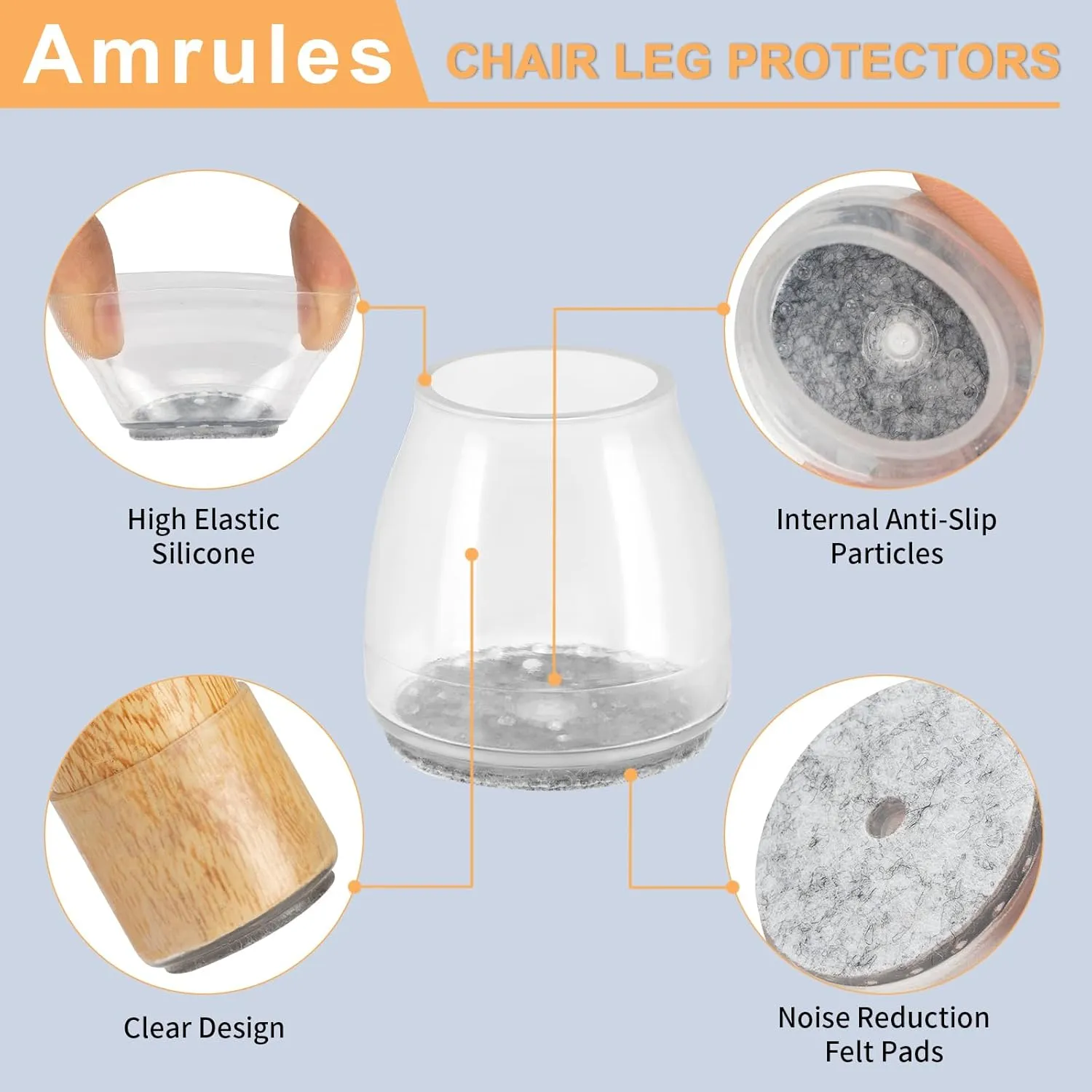36Pcs Round Chair Leg Floor Protectors, Silicone Chair Feet Caps to Protect Tile Floors, Felt Pads Furniture Leg Caps Covers from Scratches and Noise(Clear, Small Fit: 0.9"-1.29")