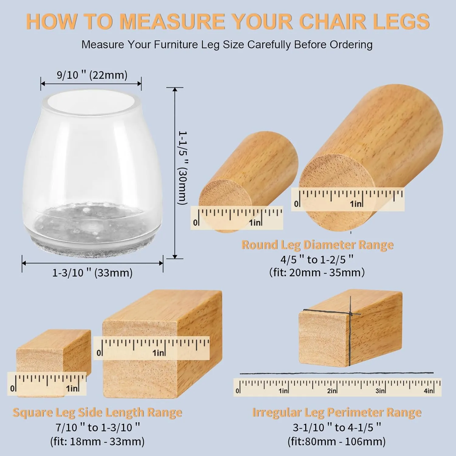 36Pcs Round Chair Leg Floor Protectors, Silicone Chair Feet Caps to Protect Tile Floors, Felt Pads Furniture Leg Caps Covers from Scratches and Noise(Clear, Small Fit: 0.9"-1.29")