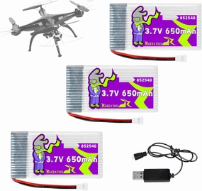 3.7V 650mAh 852540 25C Lipo Batteries for SYMA X5 Serial UVA Quadcopter,X5SW X5SC Drone,WLtoys V252 XT Flyer with XH2.54/Molex Plug and USB 1S Charger