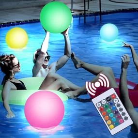 3 otters 3PCS Light Up Beach Balls, 16Inche Glow Pool Balls with Remote Control, Inflatable Pool Toy for Kids Summer Party Favors