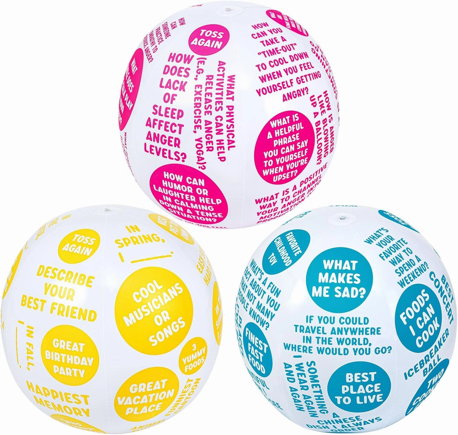 3 Pcs Coping Skills Balls 24 Inch Social Conversation Skill Development Breaking The Ice Anger Management Ball for Adult Fun Group Therapy Tool Games Activity