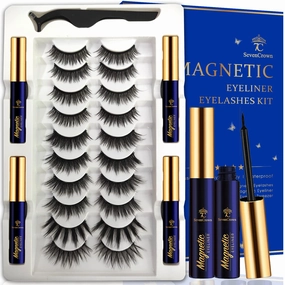 3D Magnetic Eyelashes -10 Pairs High Volume Magnetic Lashes Natural Looking with 4 Tubes of Magnetic Eyeliner - Lightweight,Long Lasting,Reusable Faux Mink Lashes Easy to Apply