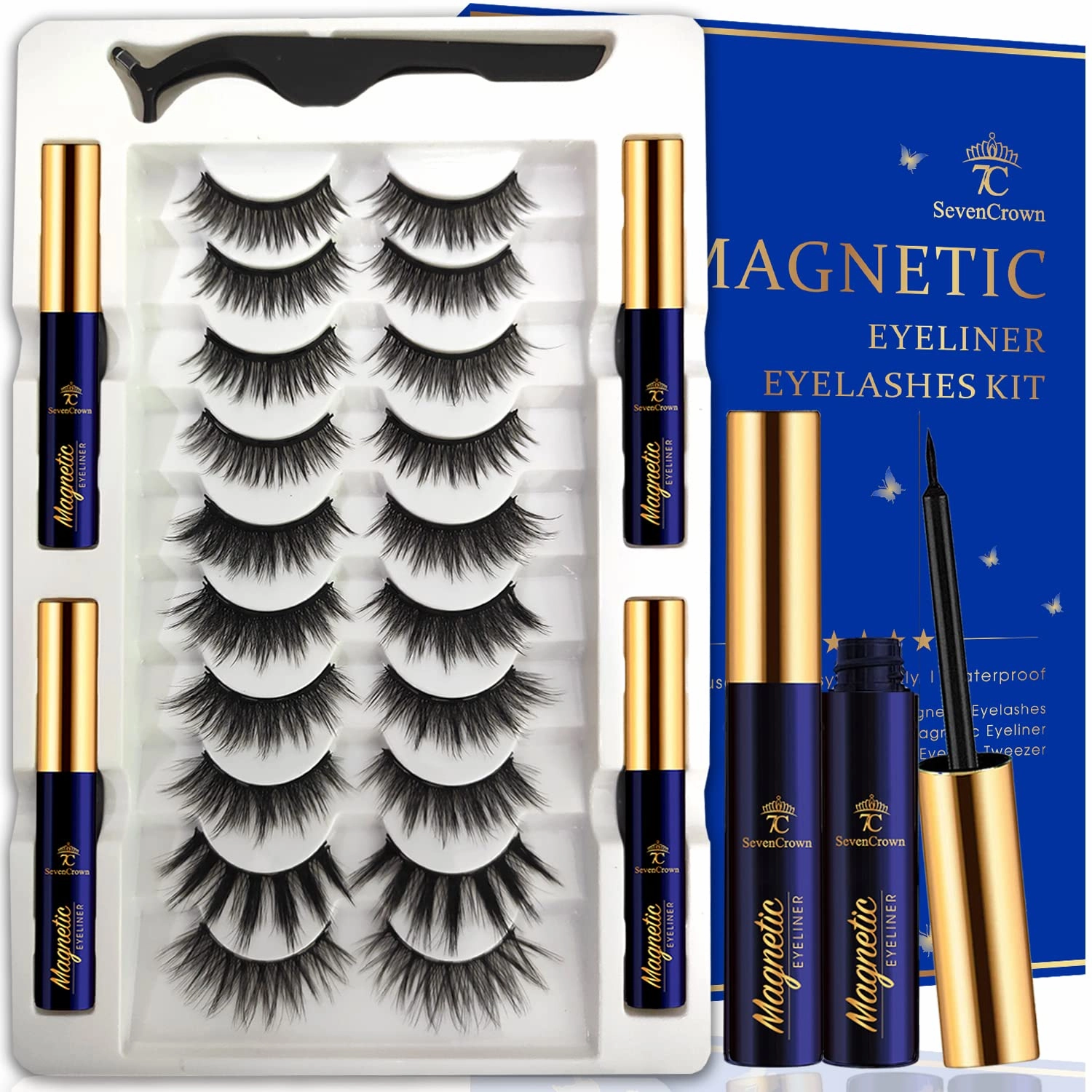3D Magnetic Eyelashes -10 Pairs High Volume Magnetic Lashes Natural Looking with 4 Tubes of Magnetic Eyeliner - Lightweight,Long Lasting,Reusable Faux Mink Lashes Easy to Apply