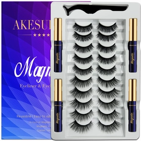 3D Magnetic Eyelashes with Eyeliner Kit- 10 Pairs Magnetic Lashes Kit with Applicator,Updated 4 Tubes of Magnetic Liner & Natural Look, Reusable, Easy to Apply