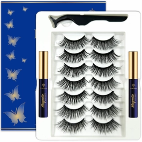 3D Magnetic Eyelashes with Eyeliner Kit - Cat-Eye Wispy Magnetic Lashes Natural Looking,Upgraded Long Lasting,7 Pairs Reusable 5 Magnet False Eyelashes with Applicator, Easy to Apply.