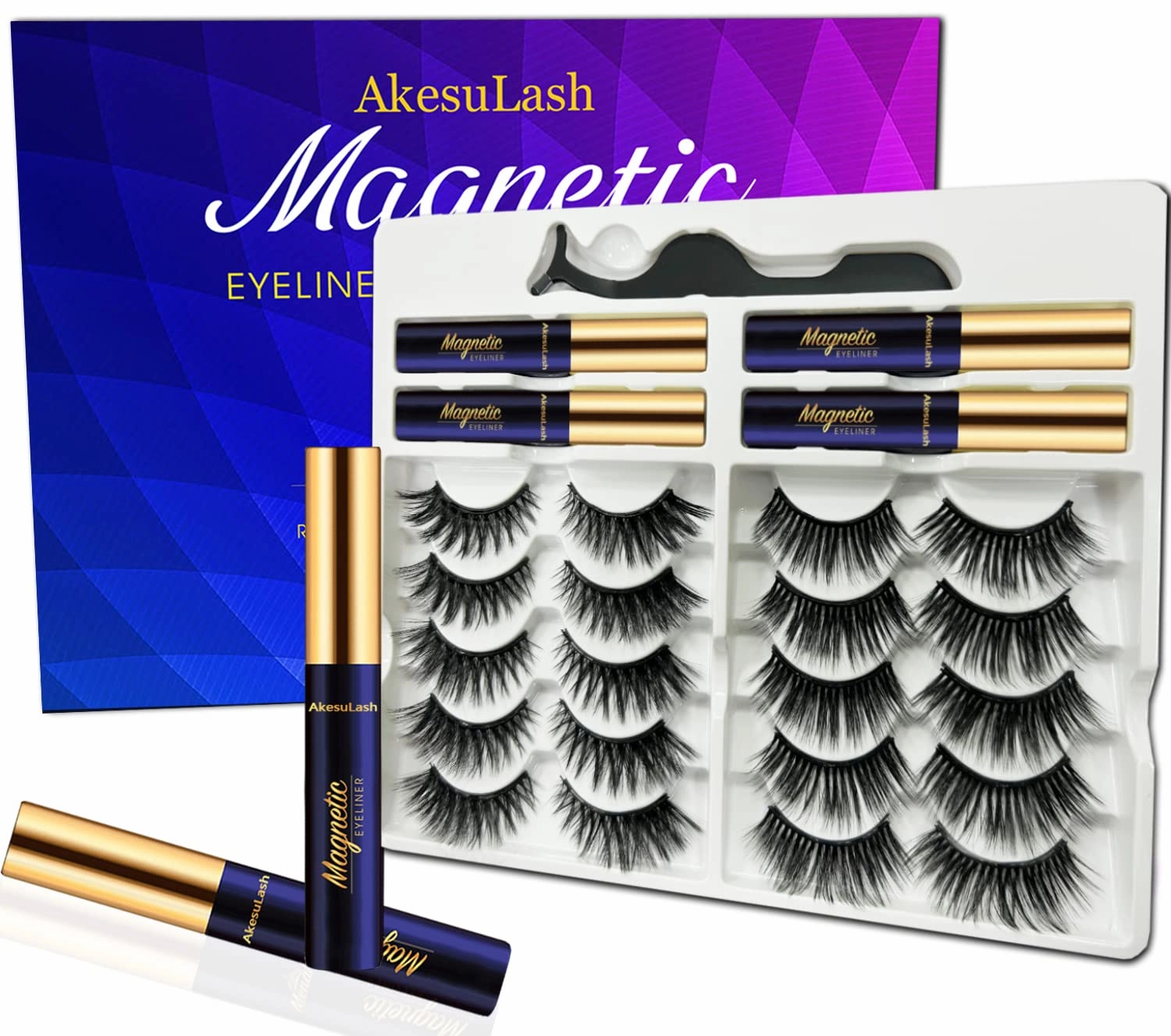 3D Magnetic Eyelashes With Eyeliner Kit - Magnetic Lashes Natural Looking - 10 Pairs Reusable Magnetic Eyelash Kit with Applicator - Easy to Apply
