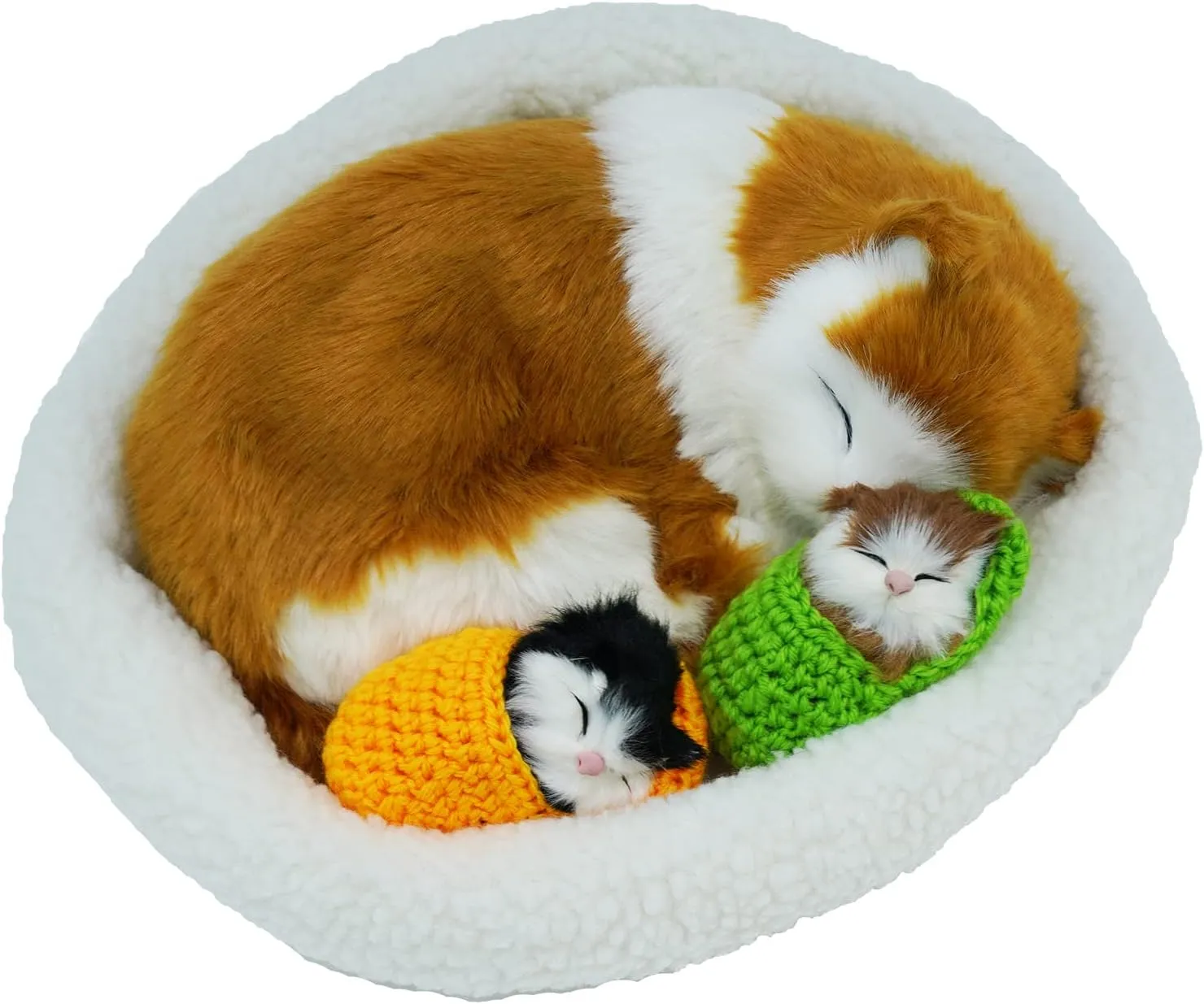 3Pcs Sleeping Cats Toy, Breathing Cat on Cushion Mini and Kittens in Slipper Decor Hand Toy Gift for Kids Boys Girls (Block)