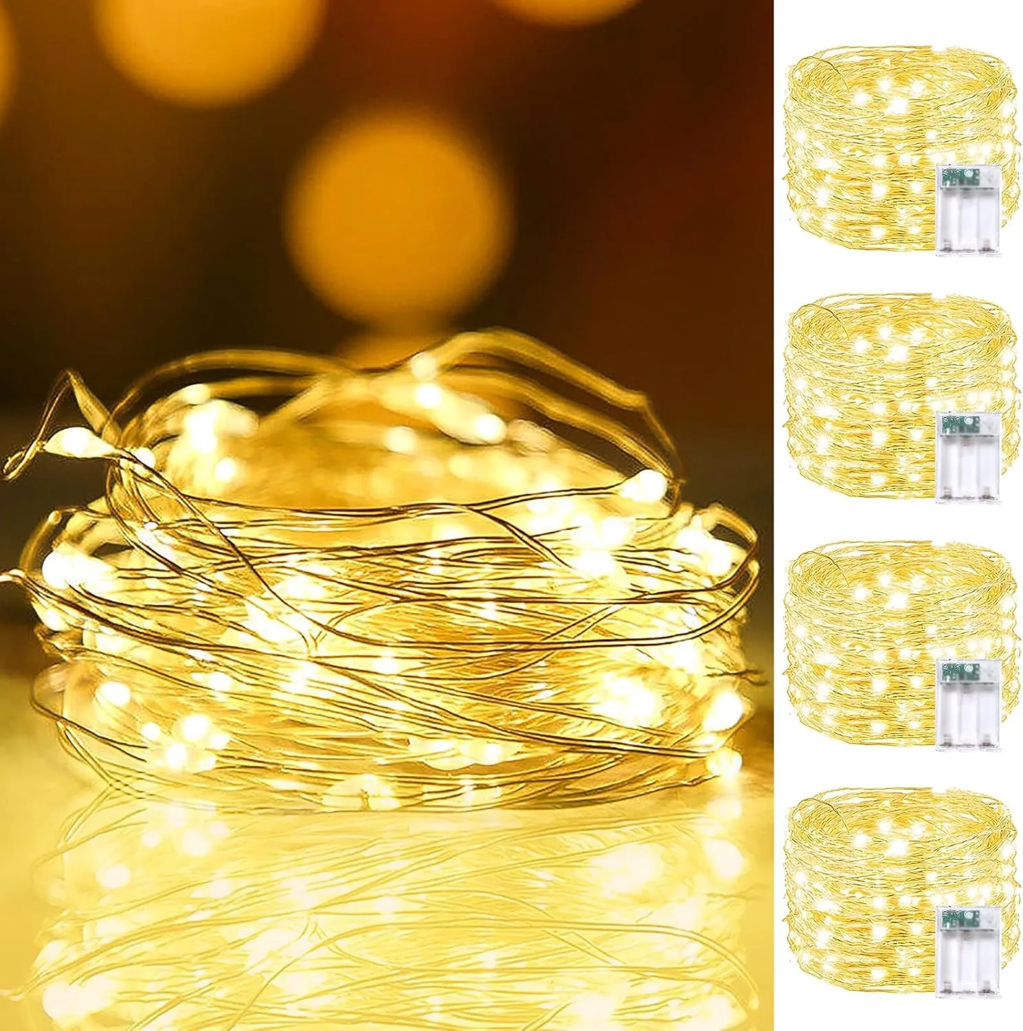 4 Pack 80FT 240LED Fairy Lights Battery Operated with Remote | Twinkle Lights with Timer Indoor Outdoor Waterproof | String Light for Bedroom Wedding for Christmas Décor