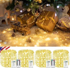 4 Pack 80FT 240LED Fairy Lights Battery Operated with Remote | Twinkle Lights with Timer Indoor Outdoor Waterproof | String Light for Bedroom Wedding for Christmas Décor