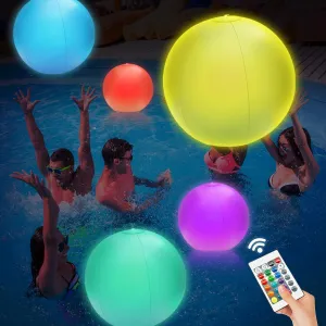 4 Pack LED Light Up Beach Ball, Glow-in-the-Dark Inflatable Pool Toys, Floating Pool Lights Waterproof IP68 with 16 Colors,4 Lighting Modes, Outdoor Indoor Games, Swimming Pool Party Decorations