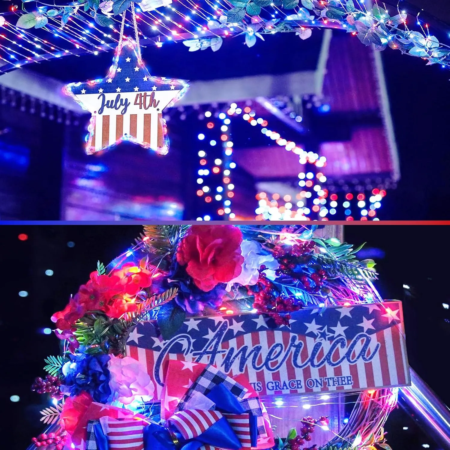 4 Pack Red White & Blue Fairy Lights Battery Operated with Timer Remote, Total 80FT 240LED 4th of July Decorations Outdoor/Indoor American Flag Lights for Independence Day Patriotic Tree Decorations