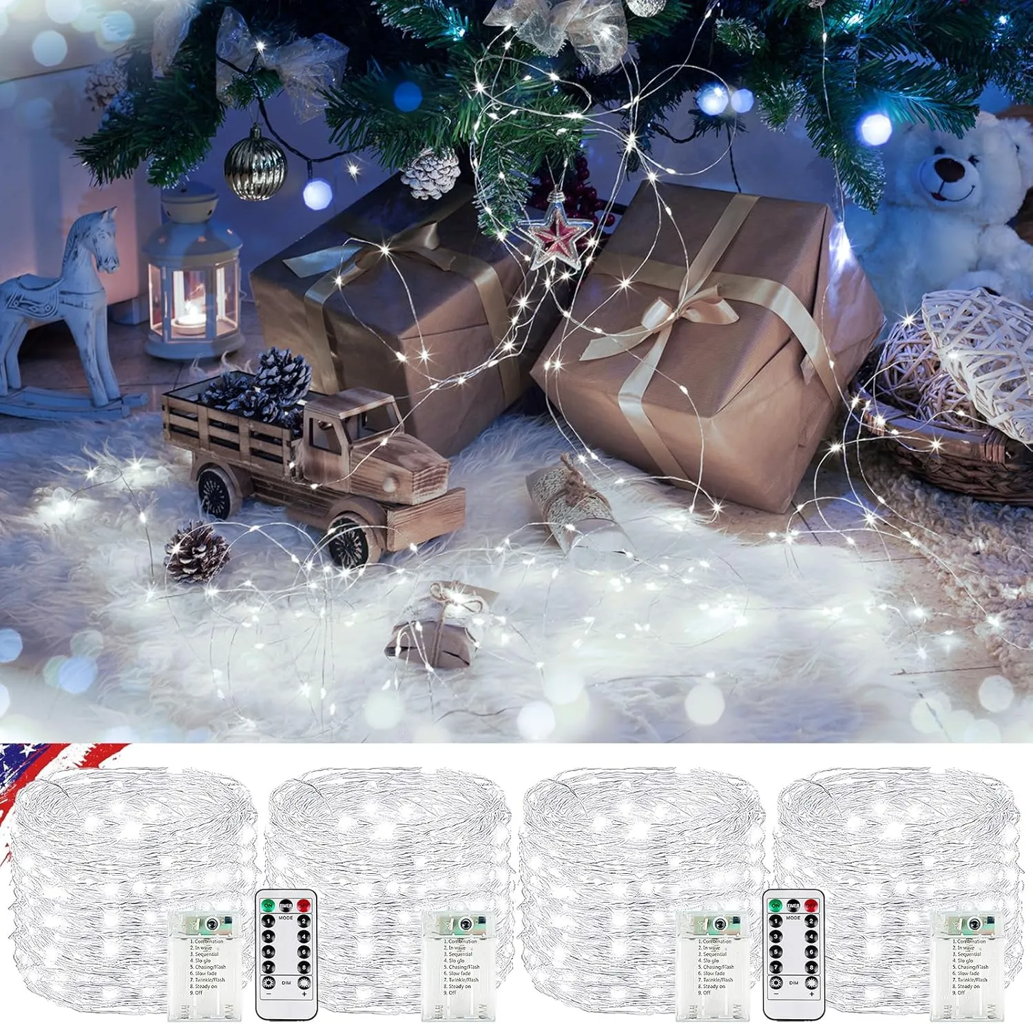 4 Pack White Fairy Lights Battery Operated with Remote, Waterproof 20FT 60LED Cuttable Twinkle Lights with Timer Indoor Outdoor, String Light for Bedroom, Classroom, Wedding, DIY, Christmas Décor