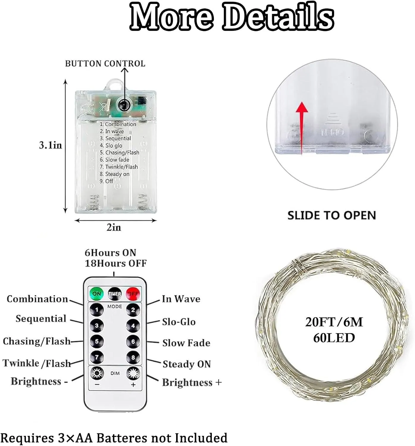 4 Pack White Fairy Lights Battery Operated with Remote, Waterproof 20FT 60LED Cuttable Twinkle Lights with Timer Indoor Outdoor, String Light for Bedroom, Classroom, Wedding, DIY, Christmas Décor