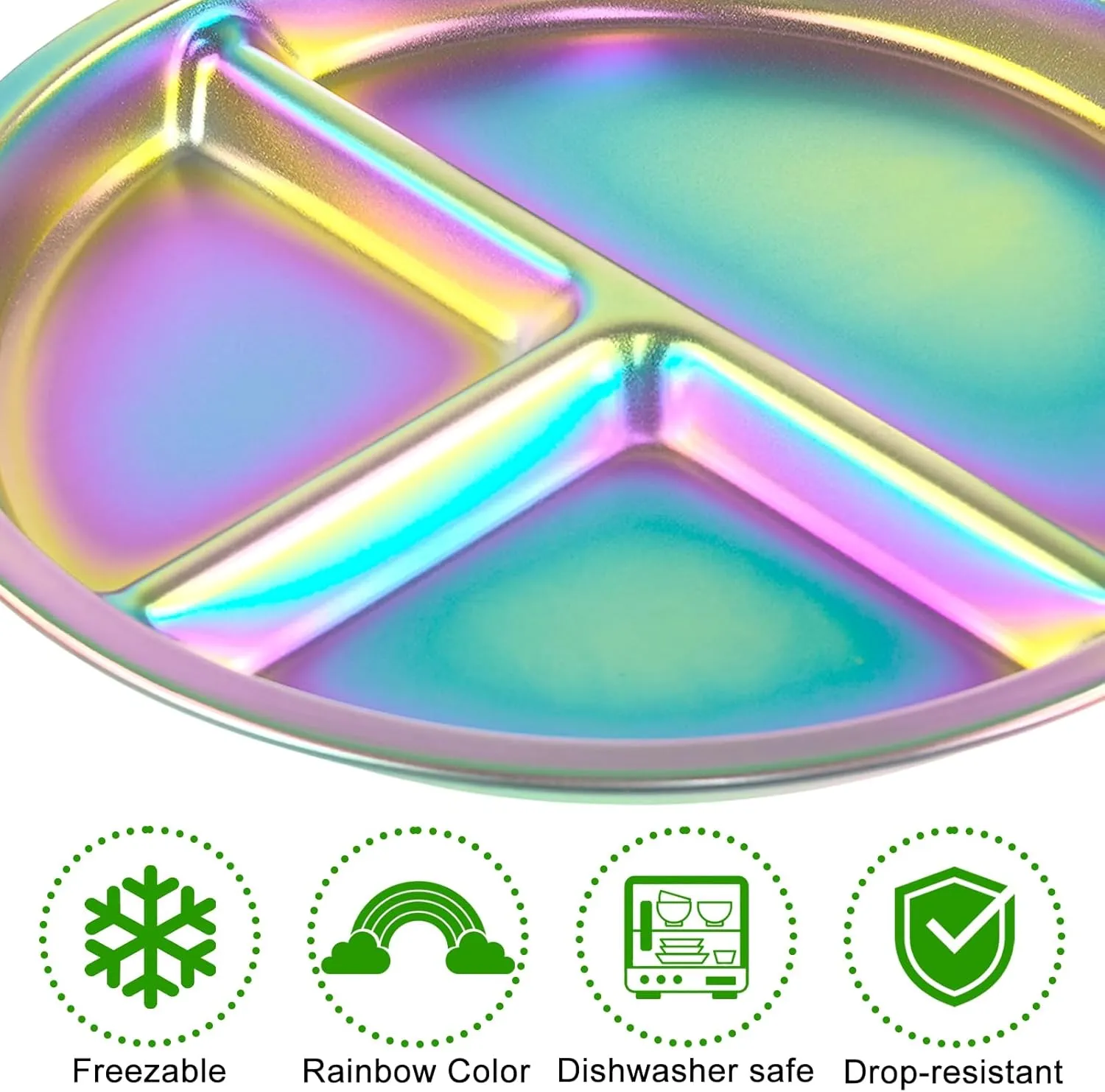 4 Pcs Stainless Steel Kids Plates, Portion Control Platter with 3-Compartment, Unbreakable Dinner Plates, Divided Food Tray Stainless Steel Plate for Adult Kid, Camping, Lunch and Dinner (Colorful)
