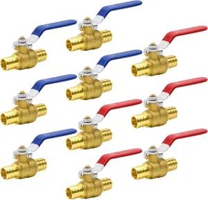 4/10 PEX Ball Valves, 3/4" PEX Brass Full Port Shut-off Ball Valve, Quarter Turn HOT (RED) COLD (BLUE) Water Stop (10pcs)