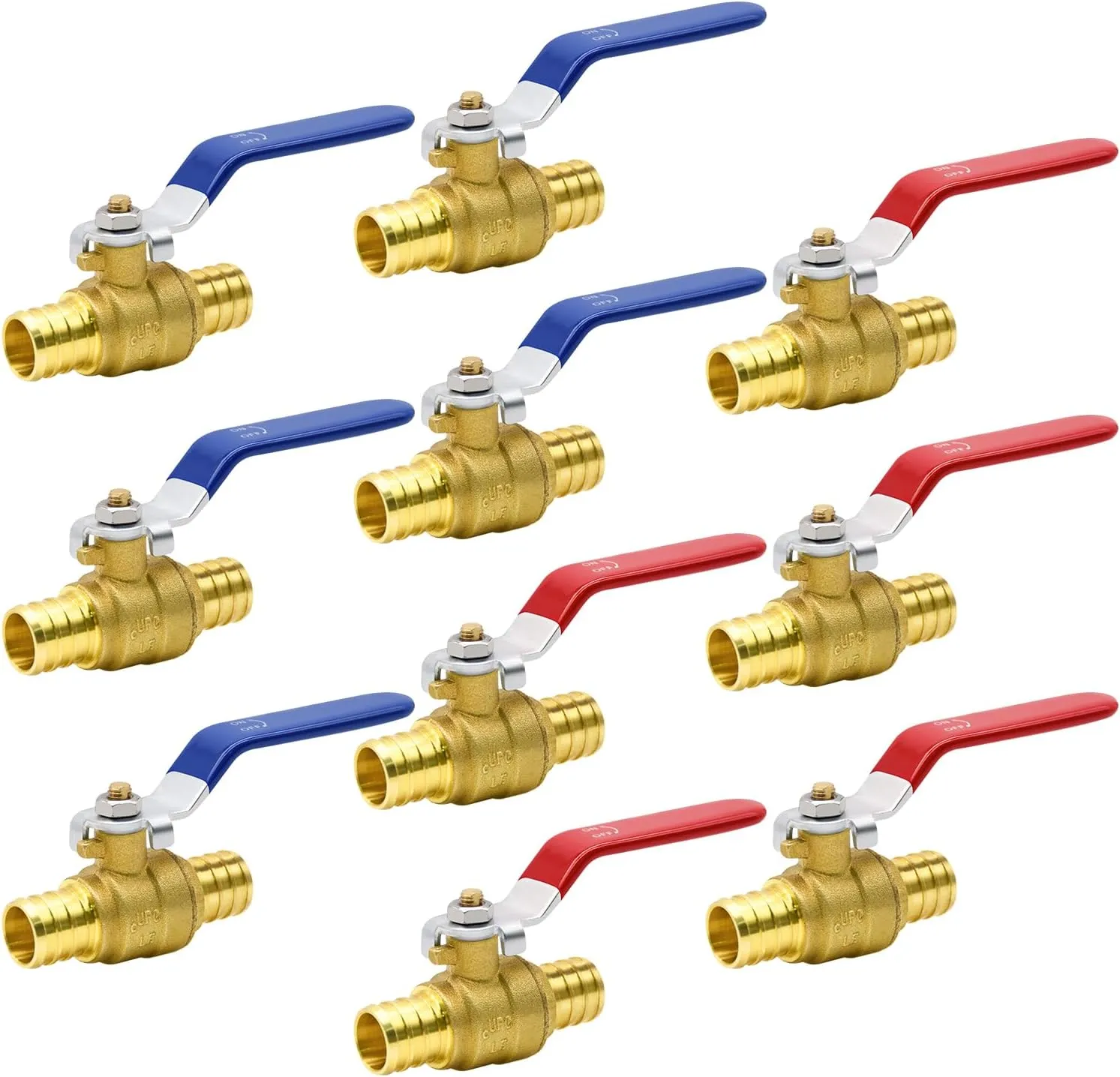 4/10 PEX Ball Valves, 3/4" PEX Brass Full Port Shut-off Ball Valve, Quarter Turn HOT (RED) COLD (BLUE) Water Stop (10pcs)