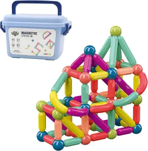 42 PCS Magnetic Sticks and Balls Set,Magnet Building Block Toy,Magnet Building Sticks Set,STEM Stacking Toys for Kids,Juniors,Toddlers, Blue,green,purple,red,orange,yellow