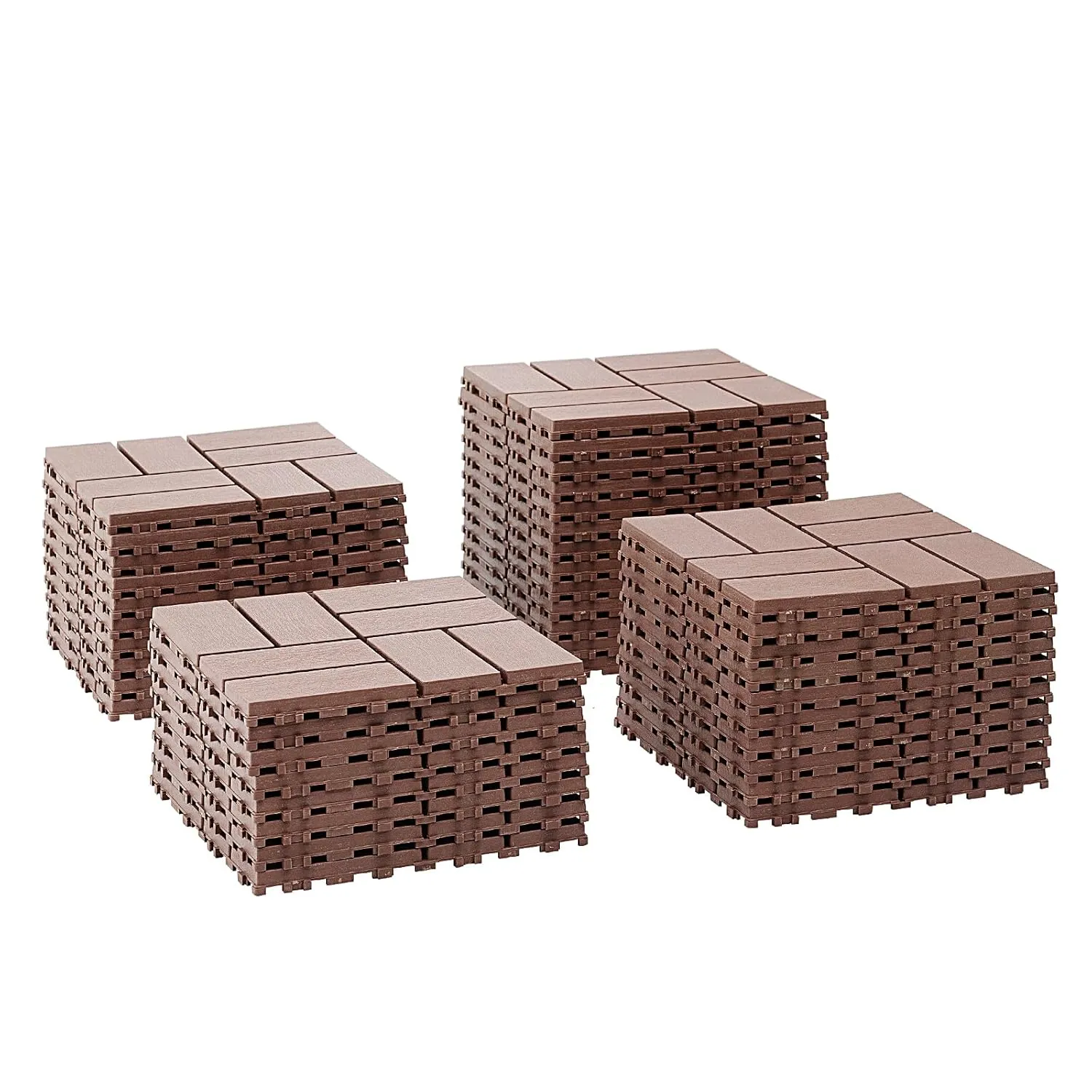 44 PCS Interlocking Deck Tiles Outdoor Waterproof All Weather, 12"x12" Indoor & Outdoor Flooring for Poolside, Patio Floor Tiles Plastic Decking Boards for Bathroom, Brown, 8 Slats