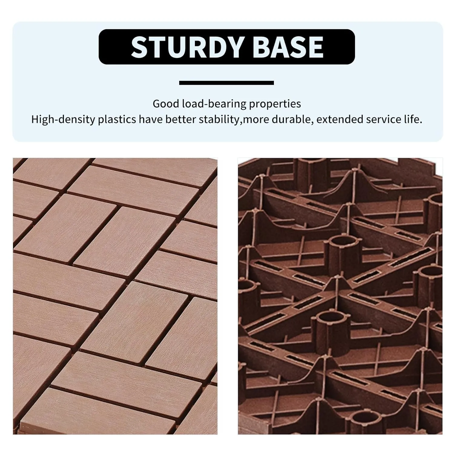 44 PCS Interlocking Deck Tiles Outdoor Waterproof All Weather, 12"x12" Indoor & Outdoor Flooring for Poolside, Patio Floor Tiles Plastic Decking Boards for Bathroom, Brown, 8 Slats