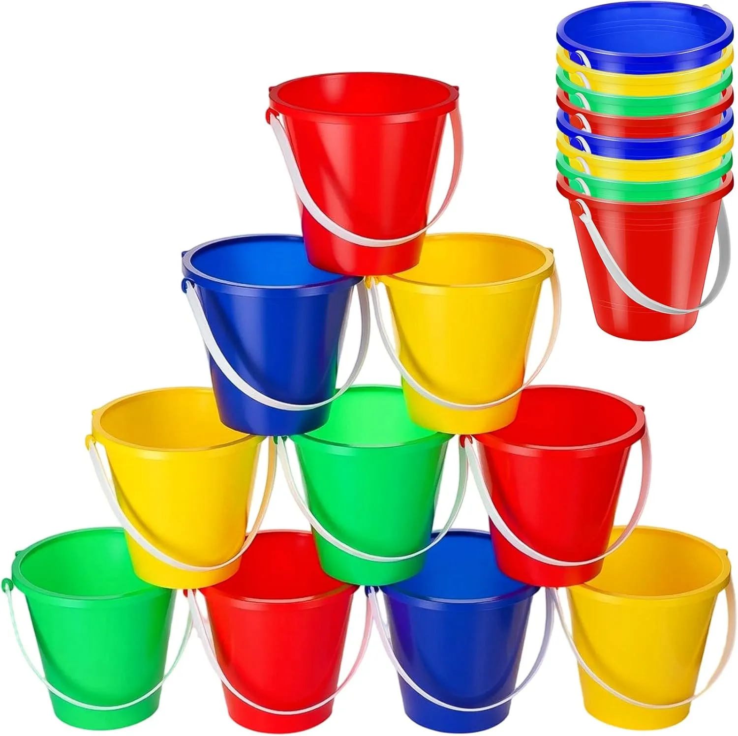 48 Pcs 5 Inch Beach Bucket Sand Buckets Colorful Fun Plastic Pails and Buckets for Kids Toddler Tool Summer Beach Theme Birthday Party Favors Bulk Play Castle Water Pool, 4 Colors