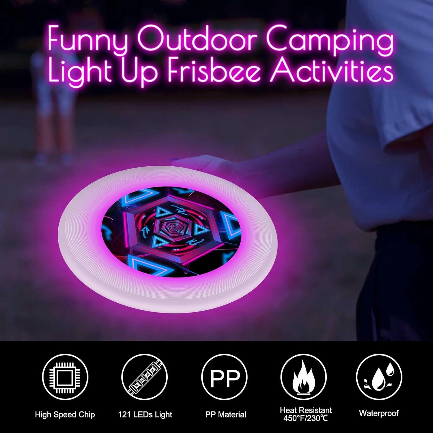 49LEDs Flying Disc Toy, 3 Smart Modes, Light Up Ultimate 175g Flying Disc, Rechargeable, Glow in The Dark Perfect for Parks/Camping/Backyards/Beach Outdoor Cool Games Camping Gift