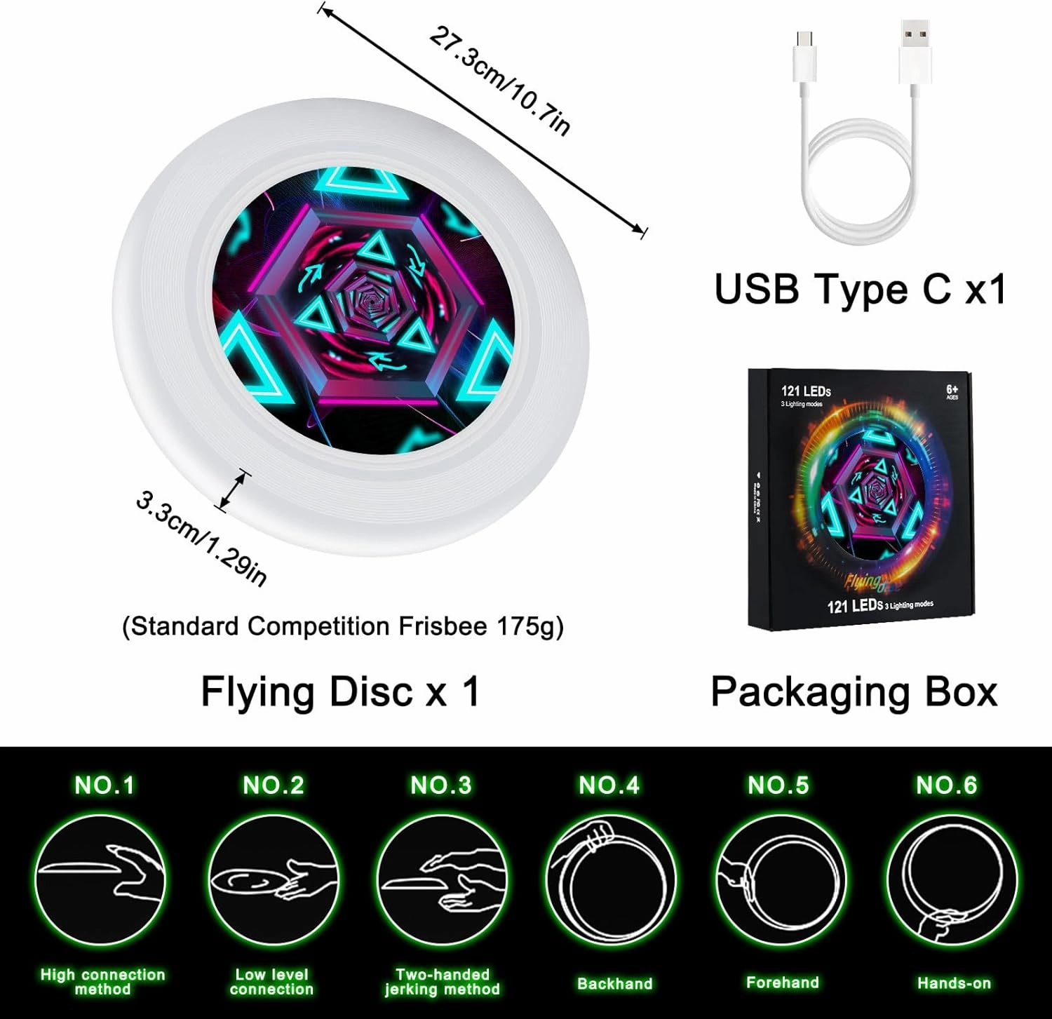 49LEDs Flying Disc Toy, 3 Smart Modes, Light Up Ultimate 175g Flying Disc, Rechargeable, Glow in The Dark Perfect for Parks/Camping/Backyards/Beach Outdoor Cool Games Camping Gift