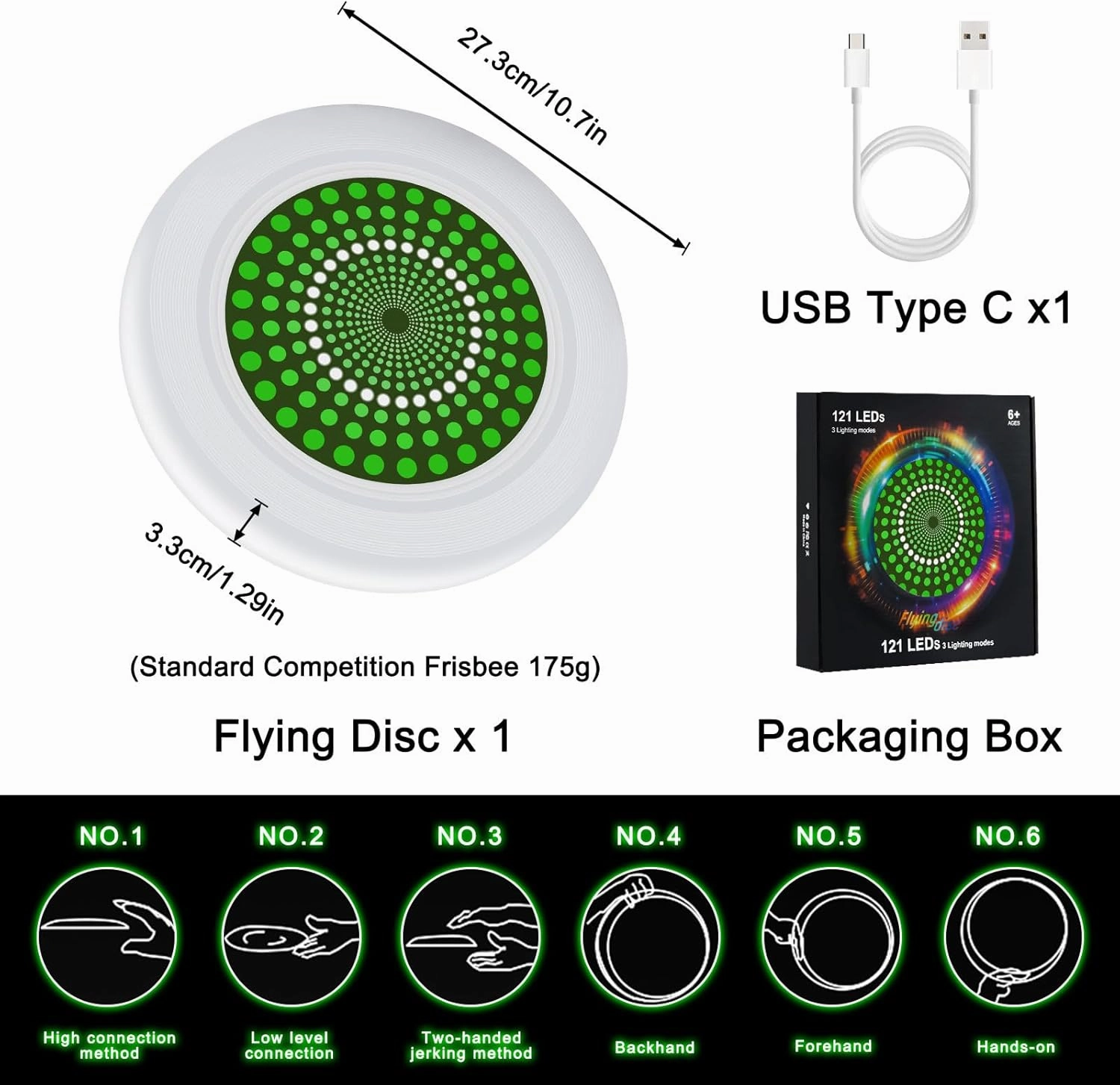 49LEDs Flying Disc Toy, 3 Smart Modes, Light Up Ultimate 175g Flying Disc, Rechargeable, Glow in The Dark Perfect for Parks/Camping/Backyards/Beach Outdoor Cool Games Camping Gift