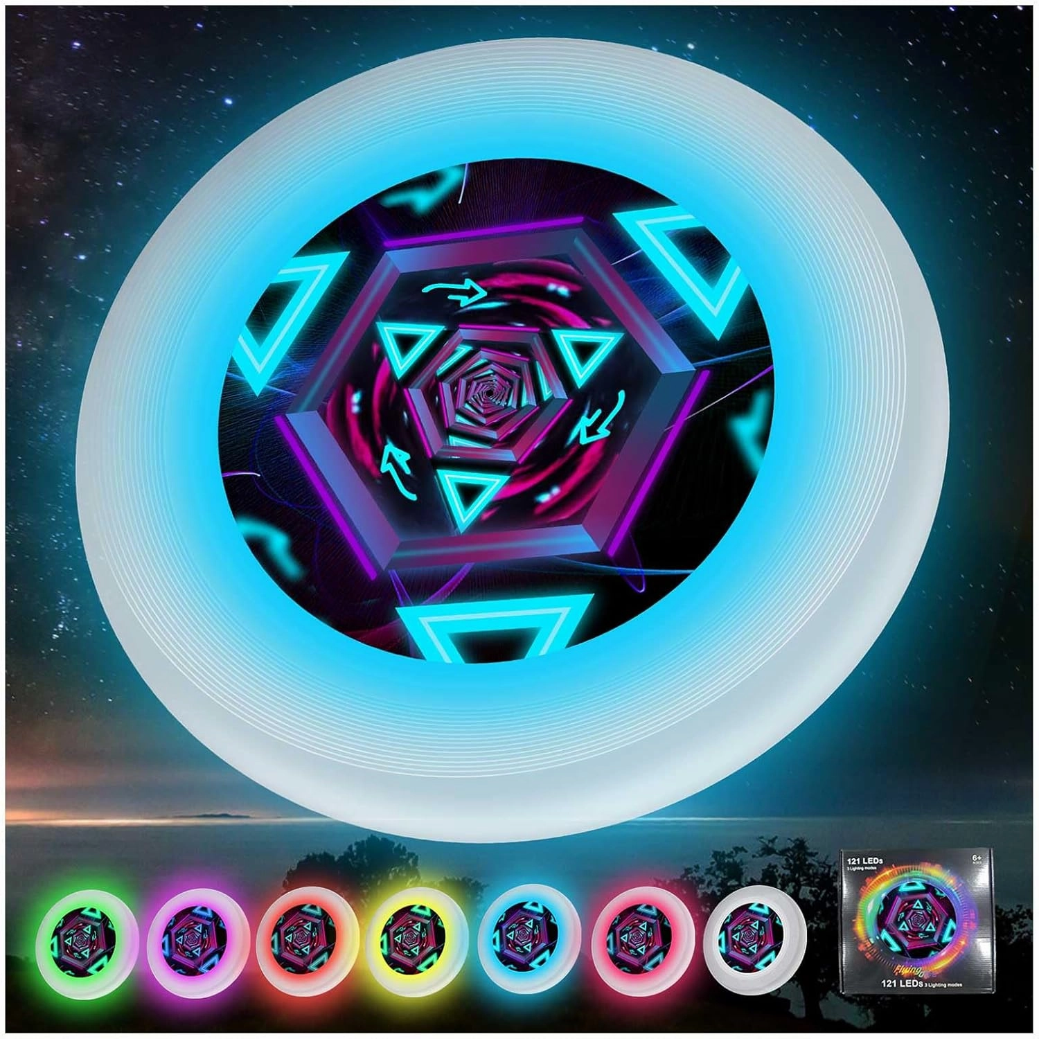 49LEDs Flying Disc Toy, 3 Smart Modes, Light Up Ultimate 175g Flying Disc, Rechargeable, Glow in The Dark Perfect for Parks/Camping/Backyards/Beach Outdoor Cool Games Camping Gift