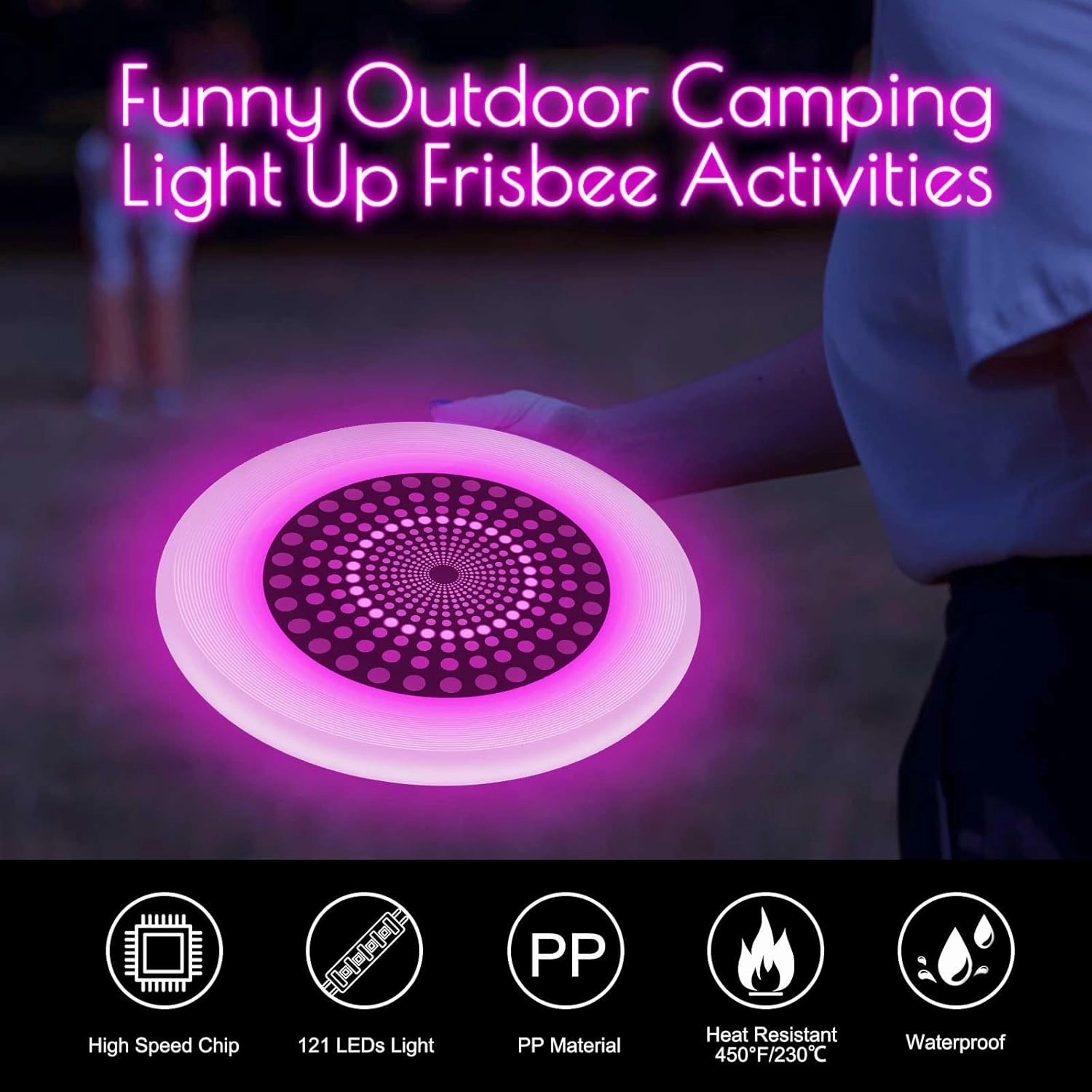 49LEDs Flying Disc Toy, 3 Smart Modes, Light Up Ultimate 175g Flying Disc, Rechargeable, Glow in The Dark Perfect for Parks/Camping/Backyards/Beach Outdoor Cool Games Camping Gift