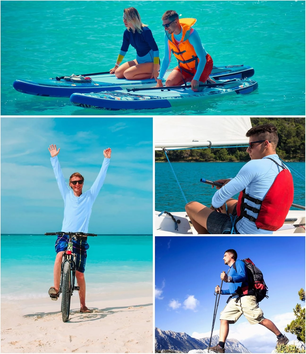 4 Pack Men's UPF 50  Rash Guard Swim Fishing Sun Shirts, Long Sleeve SPF UV Sun Protection Shirts for Men