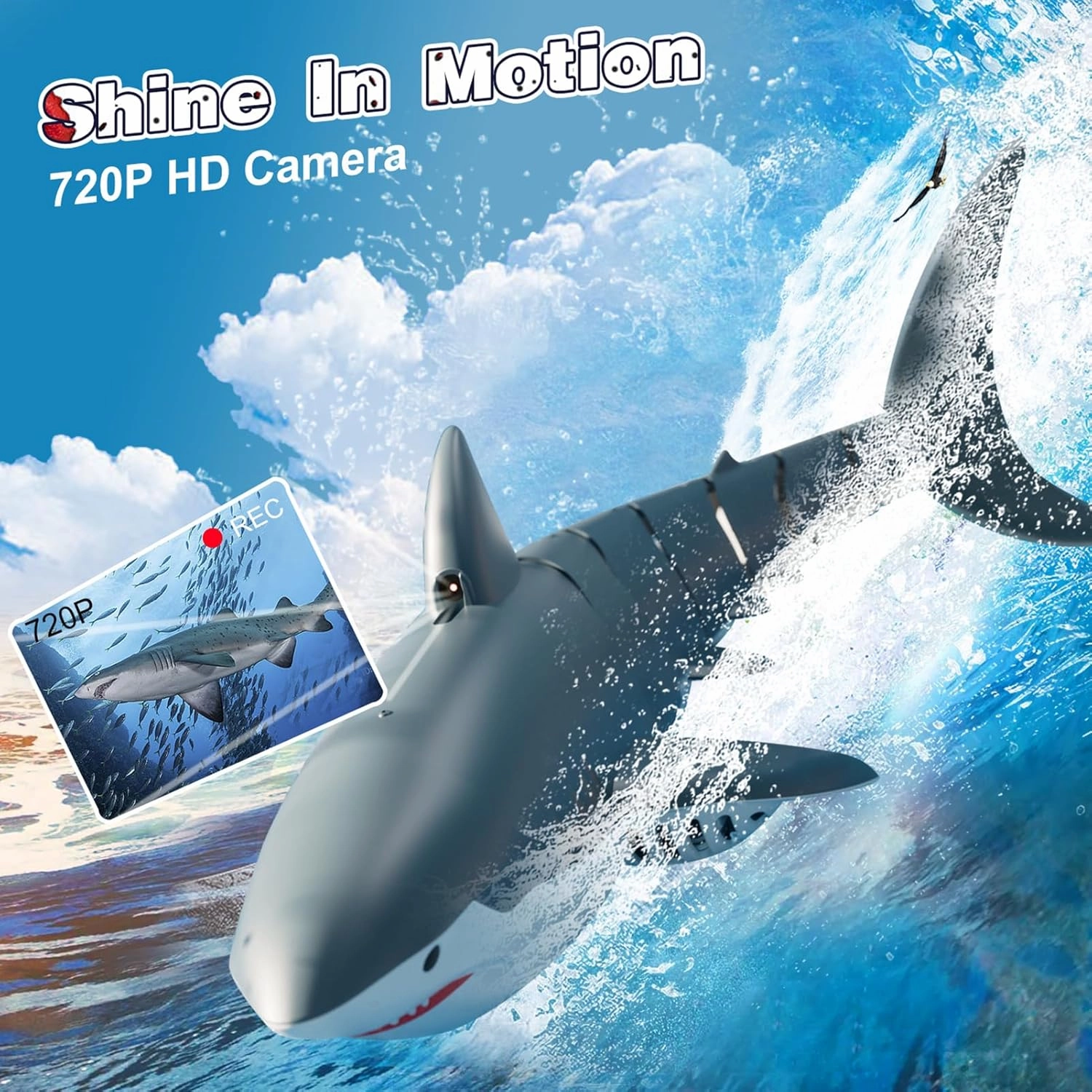 4DRC Remote Control Shark Toys for Boys Kids, RC Shark Pool Toys with WiFi Camera, Remote Control Boat Pool Toy for 3 4 5 6 7 8 9 Year Olds Kid Boys Girls Birthday Gifts