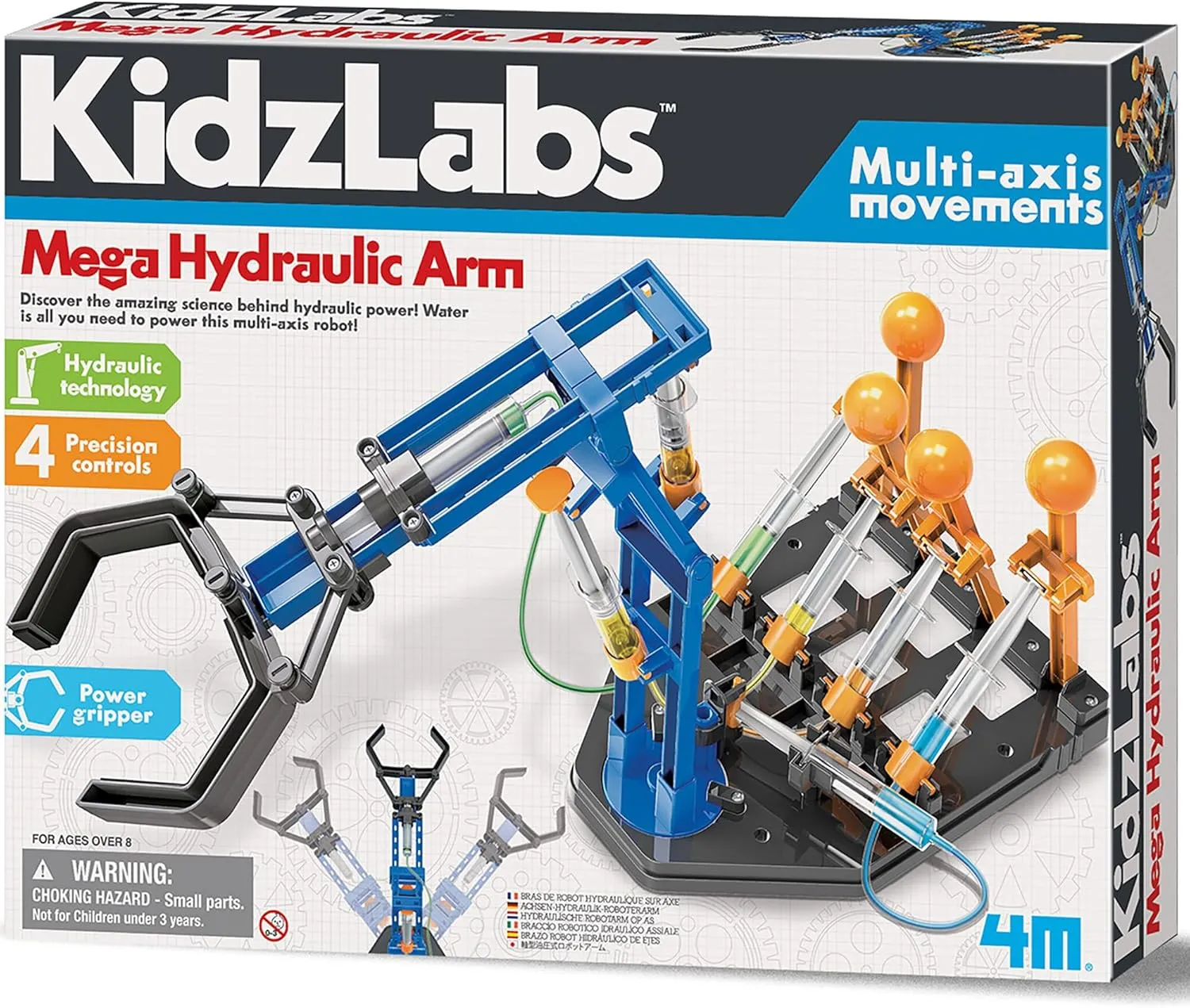4M: KidzLabs: Mega Hydraulic Arm - DIY Robotic Water Powered Technology Kit, 18" Arm w/Multi-Axis Movements, STEM Science Activity Set, Kids Ages 8 