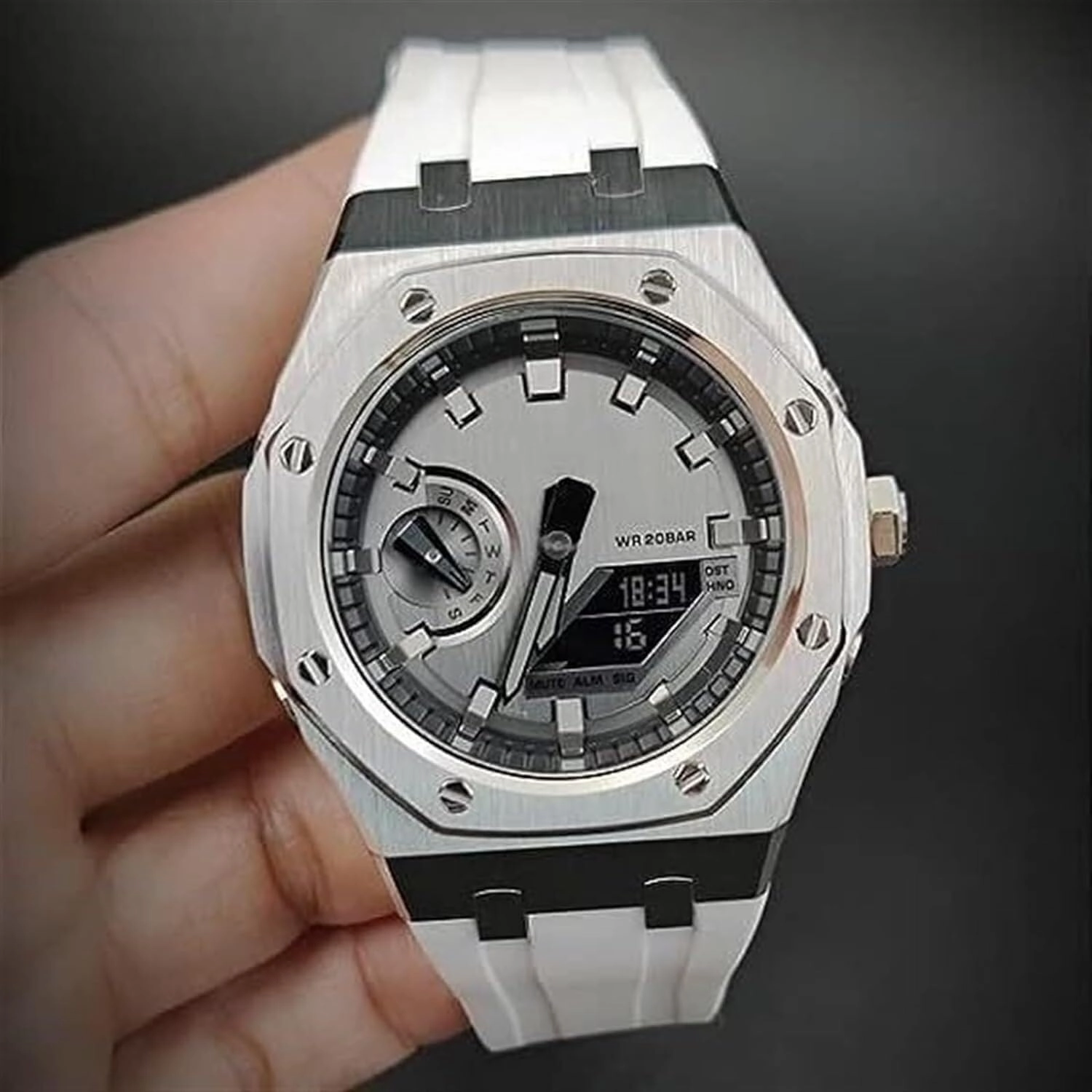 4rd Gen Metal Watch Case Fluorine Rubber Strap Stainless Steel Bezel Rubber Sport Watchband Mod Kit，For GA2100 GA-2100 GA2110 Modification and Upgrade watch strap