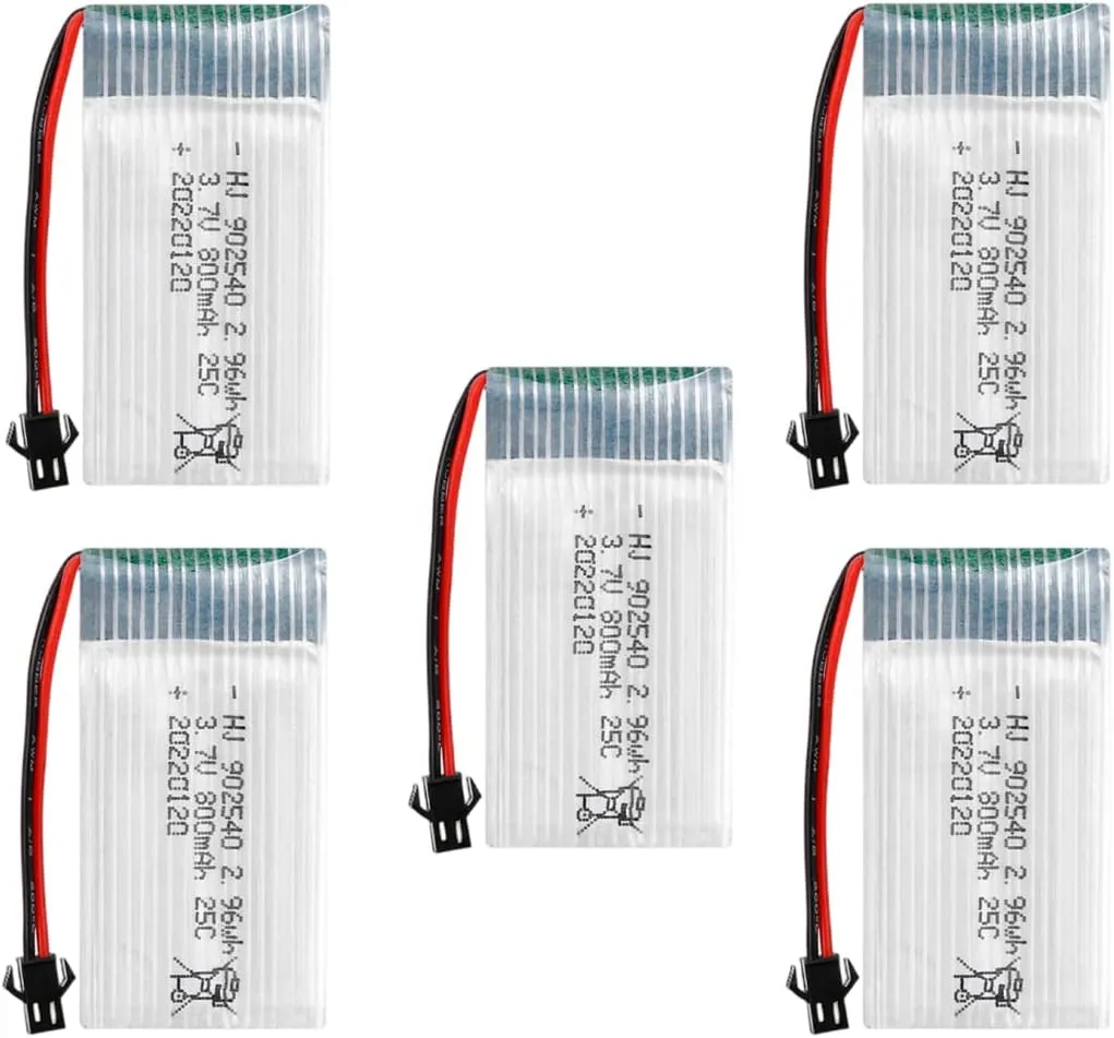 5 pcs 3.7V 800mAh 25C 902540 Rechargeable Batteries for Syma X5 X5C X5S X5SC X5HW X5HC X5SW M68 X300 X400 X500 X800 HJ819 X705C SG600 Drone XH2.54Plug