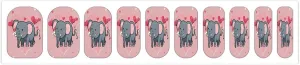 50 Pieces 5 Sheets Full Wrap Nail Stickers Cute Elephant with Red Heart Print Self Adhesive Fingernail Strips Manicure Kit for Women DIY Art
