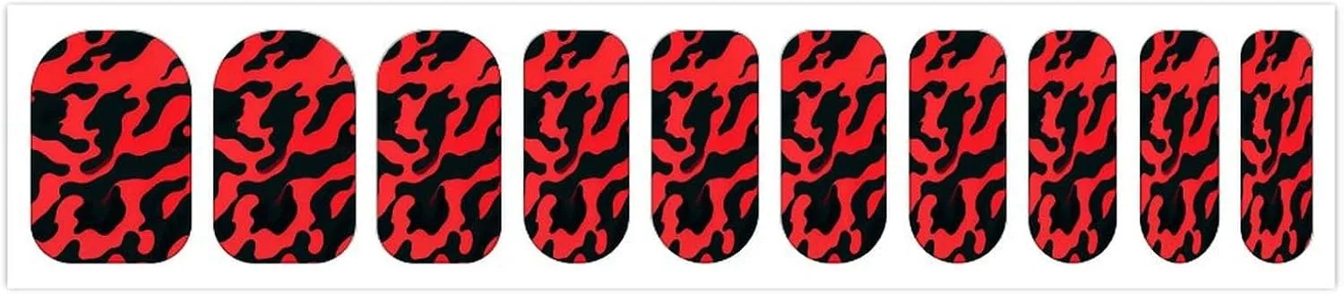 50 Pieces 5 Sheets Full Wrap Nail Stickers Red and Black Camouflage Print Self Adhesive Fingernail Strips Manicure Kit for Women DIY Art
