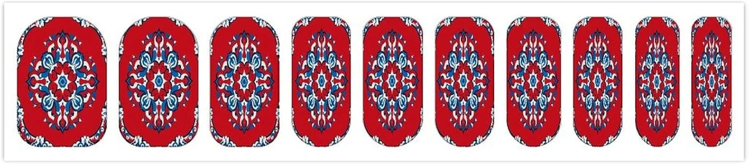 50 Pieces 5 Sheets Full Wrap Nail Stickers Red and Blue Print Self Adhesive Fingernail Strips Manicure Kit for Women DIY Art