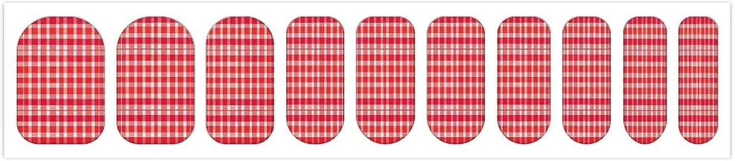 50 Pieces 5 Sheets Full Wrap Nail Stickers Red and White Checkered Print Self Adhesive Fingernail Strips Manicure Kit for Women DIY Art