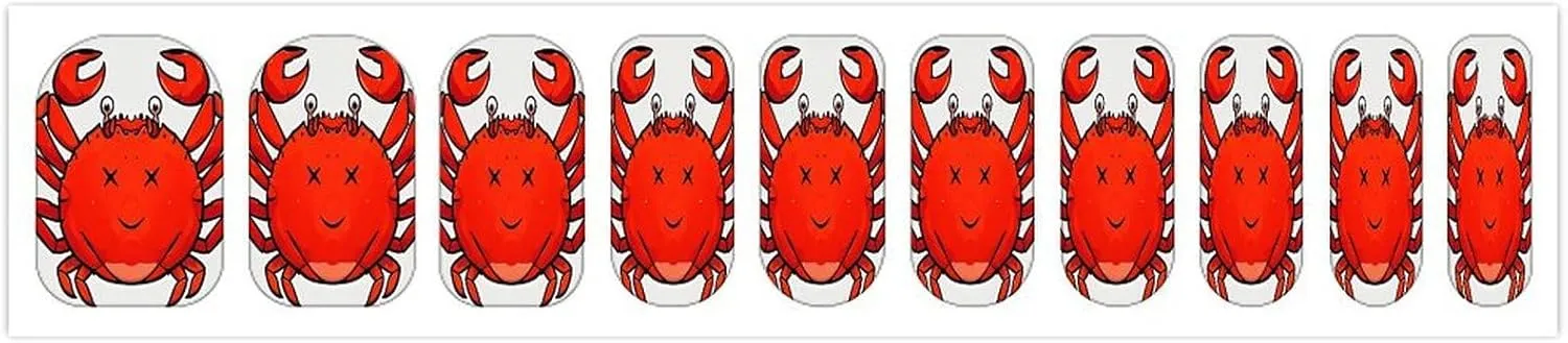 50 Pieces 5 Sheets Full Wrap Nail Stickers Red Crab Print Self Adhesive Fingernail Strips Manicure Kit for Women DIY Art